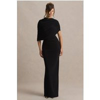 Glitz | Black High-Neck Maxi Dress With Cape Sleeve and Ruched Detail | Club L London