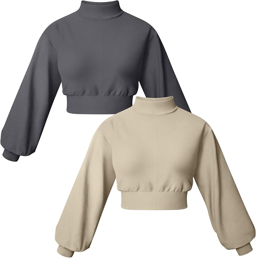OQQ Womens 2 Piece Sweatshirts Cropped Pullover Half High Neck Casual Long Sleeve Shirts 2024 Fal... | Amazon (US)