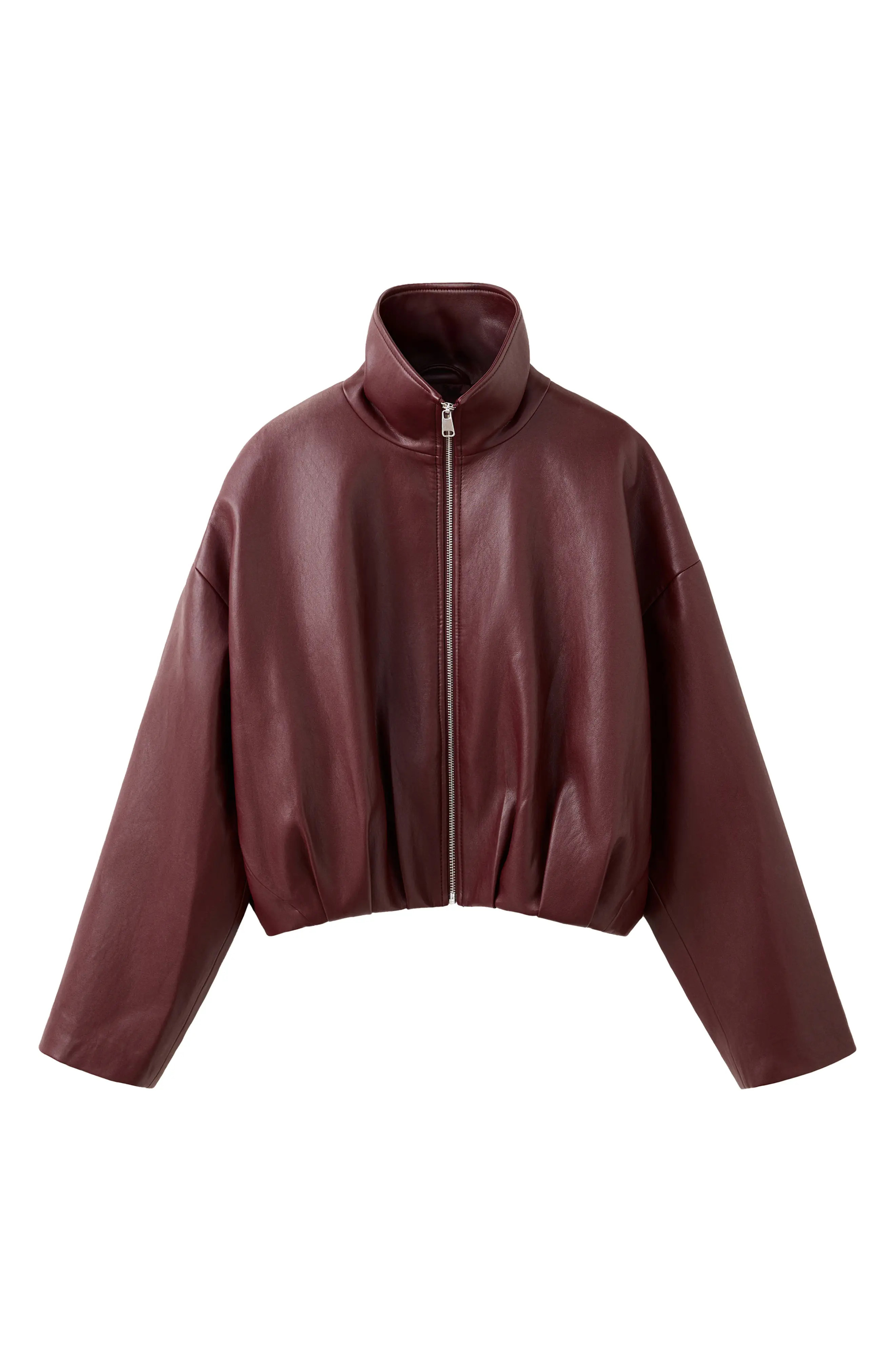 MANGO Faux Leather Funnel Neck Jacket in Maroon at Nordstrom, Size Medium | Nordstrom
