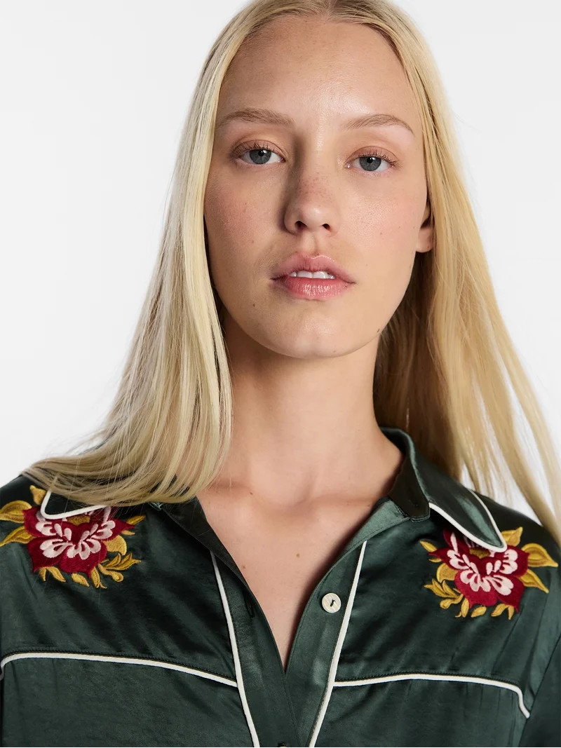 Kacey Lee Women's Satin Sleep Shirt with Long Sleeves, Size XS-XXL | Walmart (US)