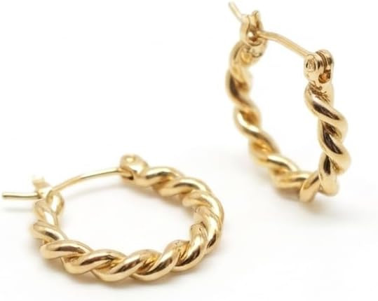SUENA BARCELONA 14K Gold Plated Twisted Hoop Earrings for Women – 15mm (0.6”) Small Dainty Ch... | Amazon (US)
