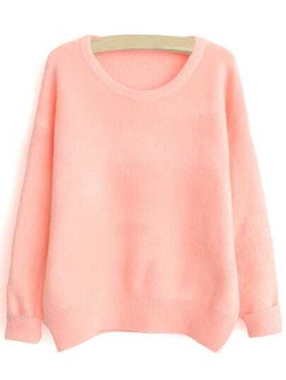 Pink Round Neck Loose Sweater | SHEIN