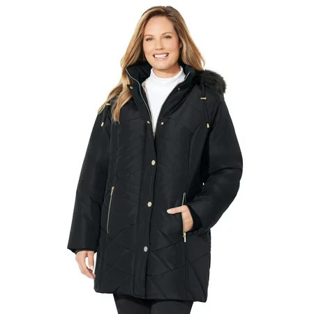 Catherines Women s Plus Size Faux Fur Hood Puffer Coat | Walmart (US)