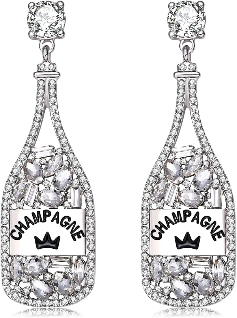 Amazon.com: Champagne Bottle Earrings Rhinestone Crystal Beaded Champagne Drop Dangle Earrings fo... | Amazon (US)