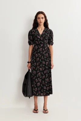 Teana V Neck Floral Dress in Mulberry Silk Crepe | Fabrique
