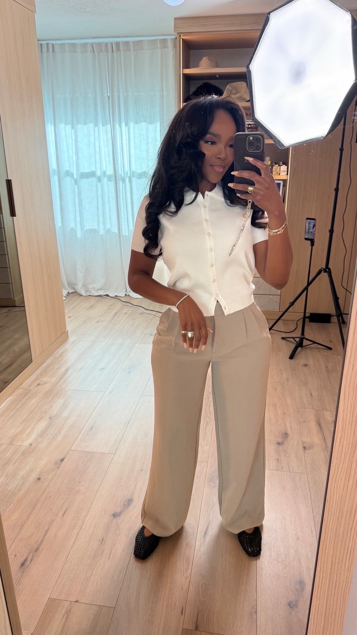 Scroll to shop this polished neutral outfit 🤍

A fitted short sleeve knit paired with tailored trousers is one of those timeless looks you can style so many ways—dress it up with heels or keep it minimal for everyday, making it a staple where the cost per wear keeps dropping.

Perfect for work, meetings, lunch dates, or everyday chic looks.

📏 Measurements: 5’4”, 140 lbs, 34D bust, 27” waist, 40” hips

Follow me on Instagram and YouTube @kirasfashionfinds  

#LTKPetite #LTKgrwm #LTKootd