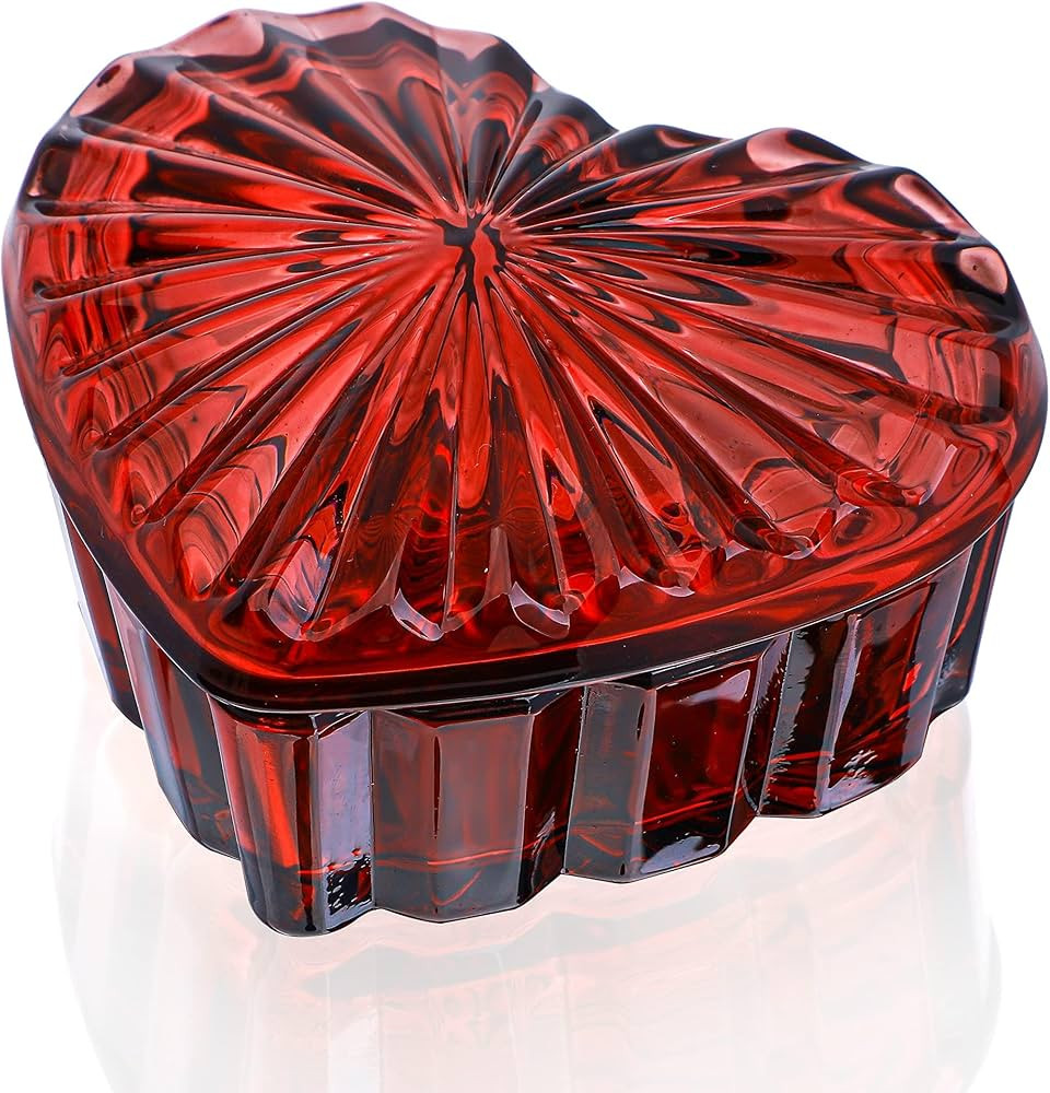 Crystal Glass Heart-Shaped Jewelry Box,Candy Box with Lid,Women's Covered Earrings Necklace Chest... | Amazon (US)