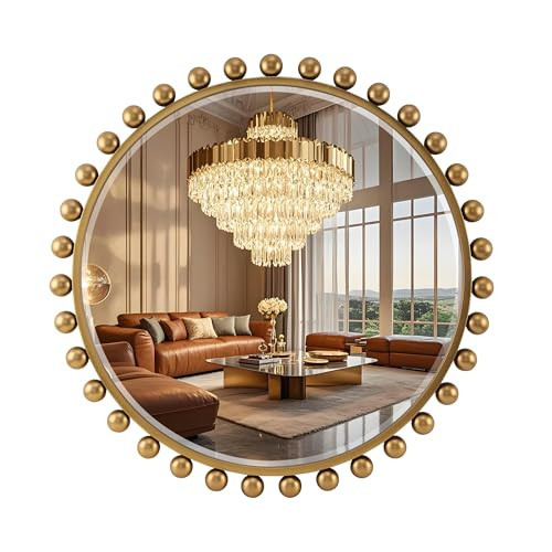 CAVINHOME 30 Inch Round Wall Mirror with Antique Gold Ball Frame, Beveled Decorative Round Accent Mirror, Vintage Gold Sunburst Style Mirror for Bedroom, Living Room, Entryway, Hallway & Wall Decor | Amazon (US)