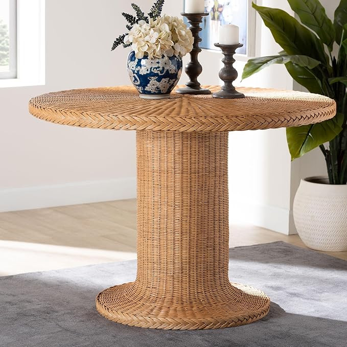 bali & pari Farrorw Rattan Dining Table, 42-Inch Round, Handwoven Pedestal Base | Amazon (US)