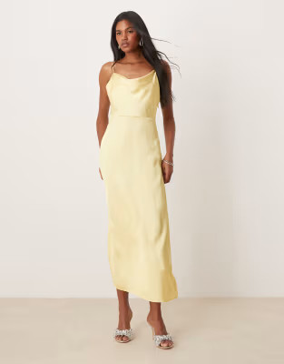 Vila satin cowl neck maxi dress in banana yellow | ASOS (Global)