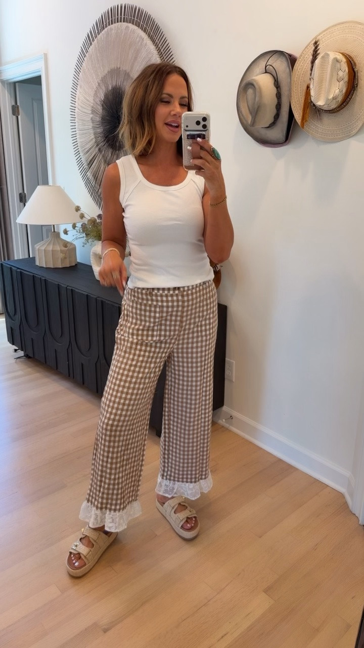 my fav amazon tank, gingham lace pants, and raffia sandals ♥️

#LTKootd #LTKSeasonal #LTKSaleAlert