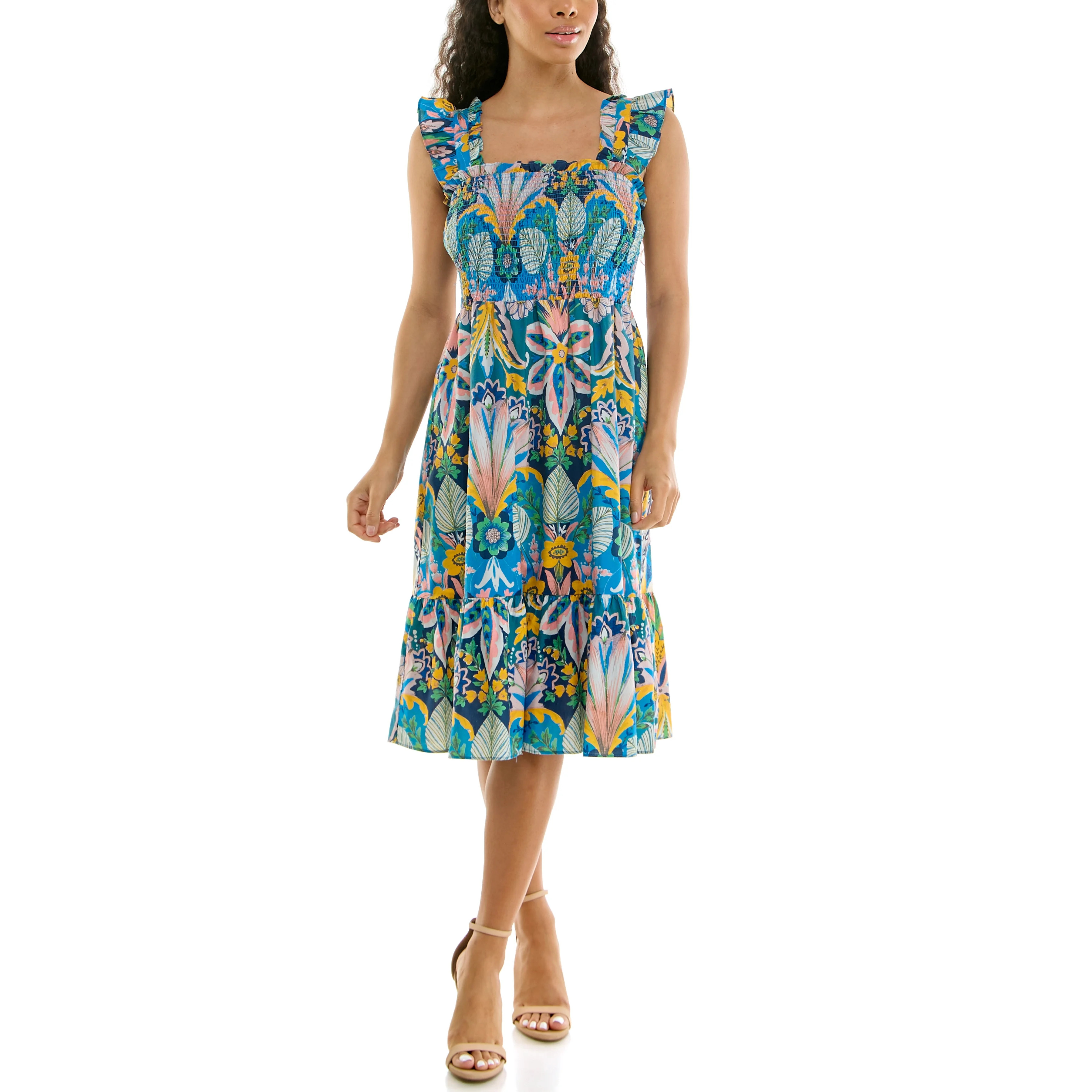 Nanette Lepore Women's Smocked Flutter Sleeve Midi Dress, Sizes XS-XXXL | Walmart (US)