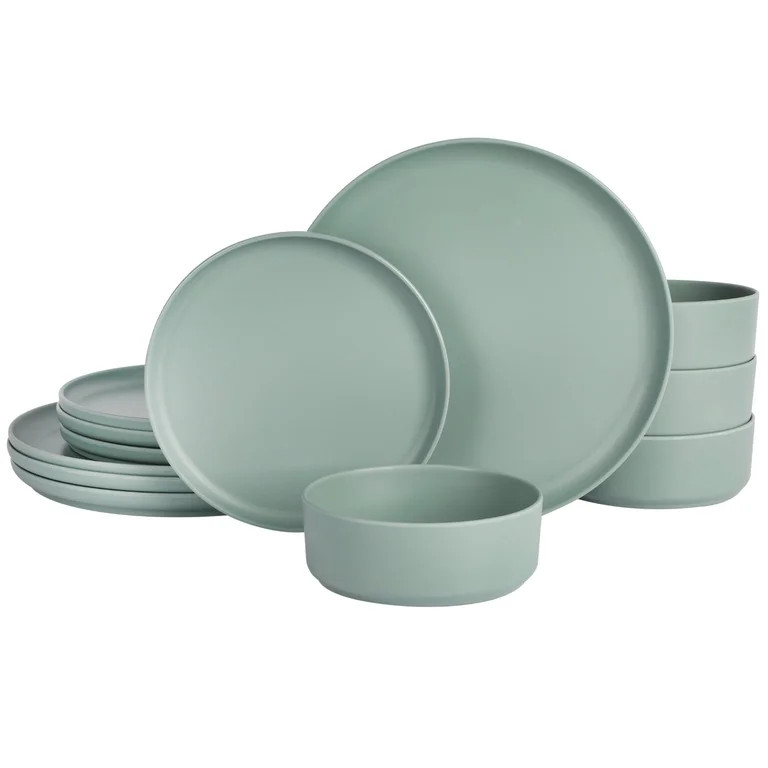 Gibson Home Crest 12 Piece Stackable Matte Melamine Dinnerware Set - Sage Green | Walmart (US)
