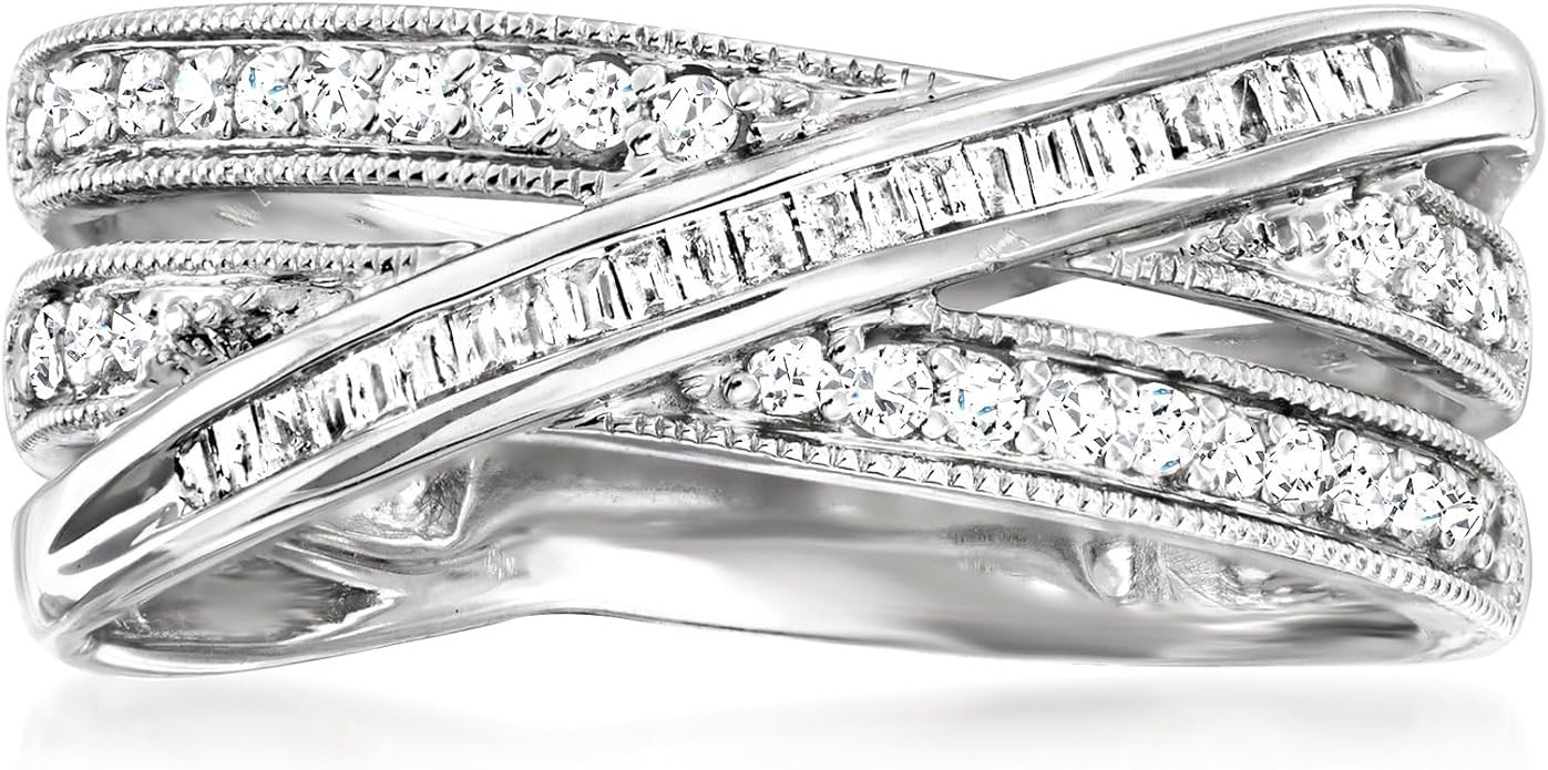 Ross-Simons 0.33 ct. t.w. Round and Baguette Diamond Crisscross Ring in Sterling Silver | Amazon (US)