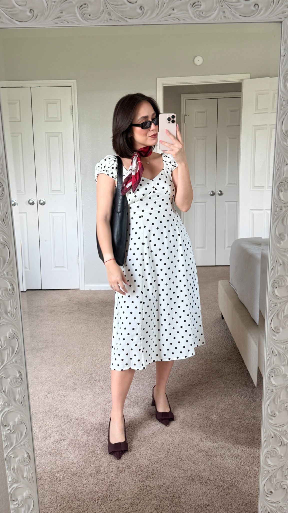 Church outfit. Polka dot dress for petites. White polka dot dresses. Old navy finds.

Size small petite 
Shoes- Zara
