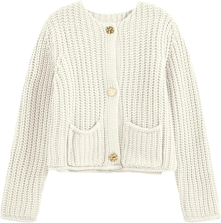 Saodimallsu Womens Button Up Sweaters Fall Chunky Knit Cropped Trendy Crewneck Loose Cardigan wit... | Amazon (US)