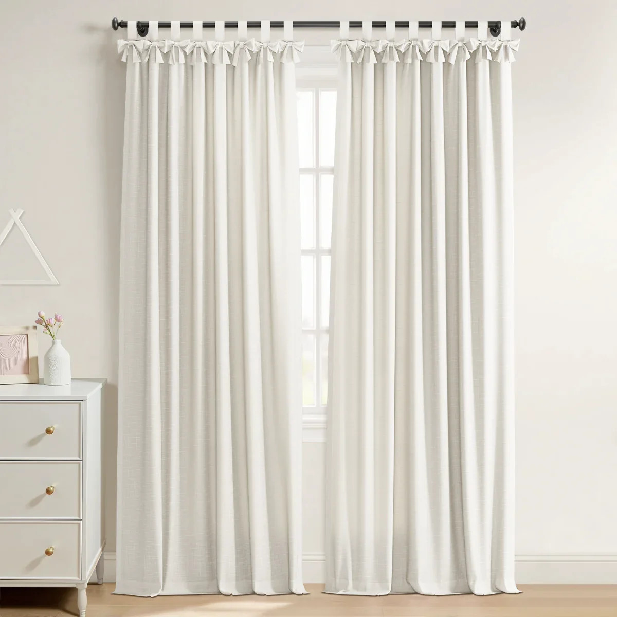 Jawara Linen Cotton Tie Top Bow Curtain - Ivory Beige J401-2 | TWOPAGES