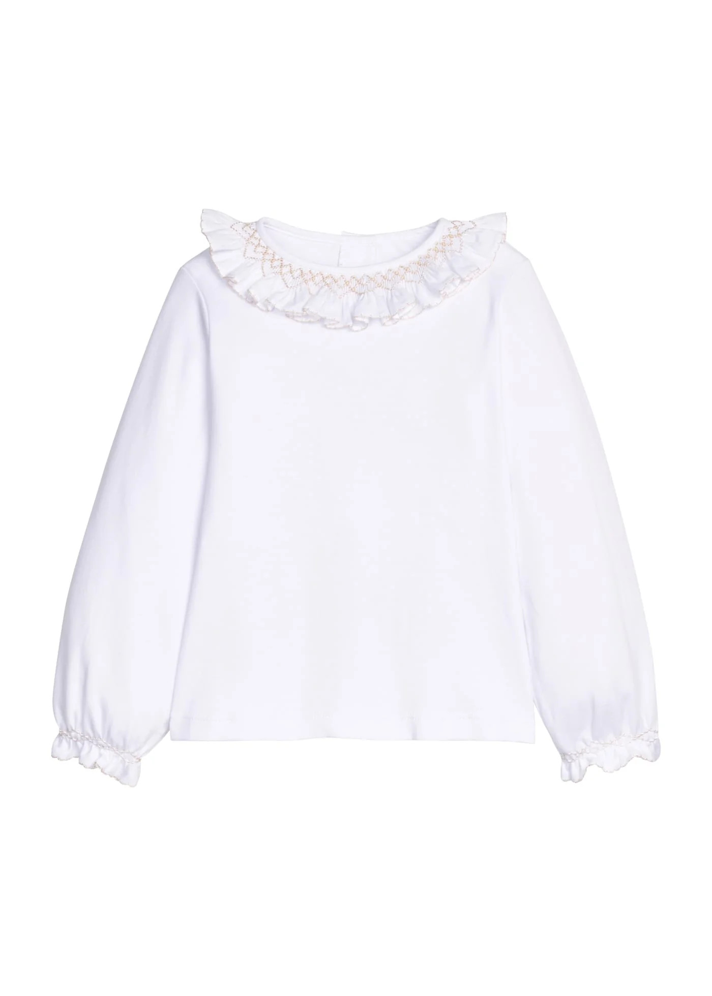 White with Ivory Smocked Madeline Blouse - Girl's Layering Piece | Little English