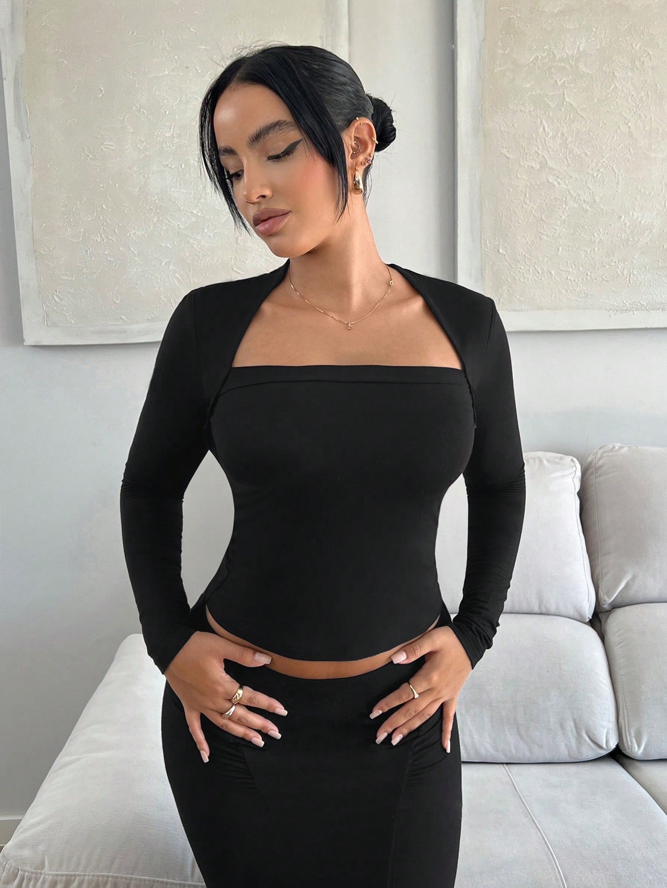 SHEIN SXY Square Neck Crop Tee | SHEIN