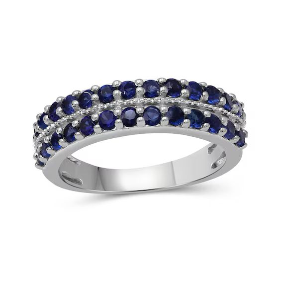 Blue Lab-Created Sapphire Double Row Vintage-Style Ring in Sterling Silver|Zales | Zales