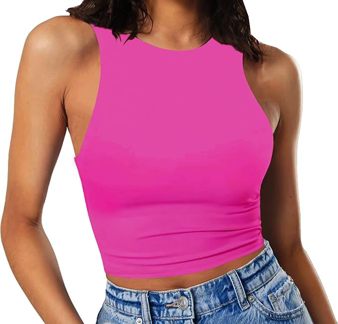 Artfish Women's Sleeveless Cropped Shirts High Neck Stretchy Fitted Basic Crop Tank Top | Amazon (US)