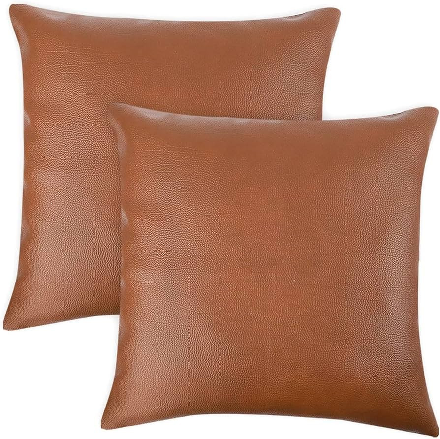 CDWERD Faux Leather Throw Pillow Covers, 18 x 18 Inches Set of 2 Modern Brown Outdoor Cushion Cov... | Amazon (US)