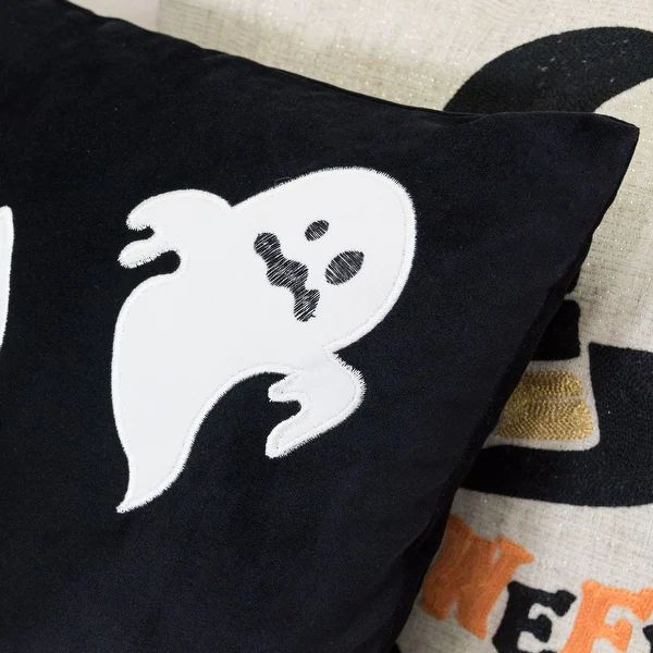 Halloween Boo Ghost Velvet 20"x20" Black White Square Decorative Throw Pillow with Insert | Bed Bath & Beyond