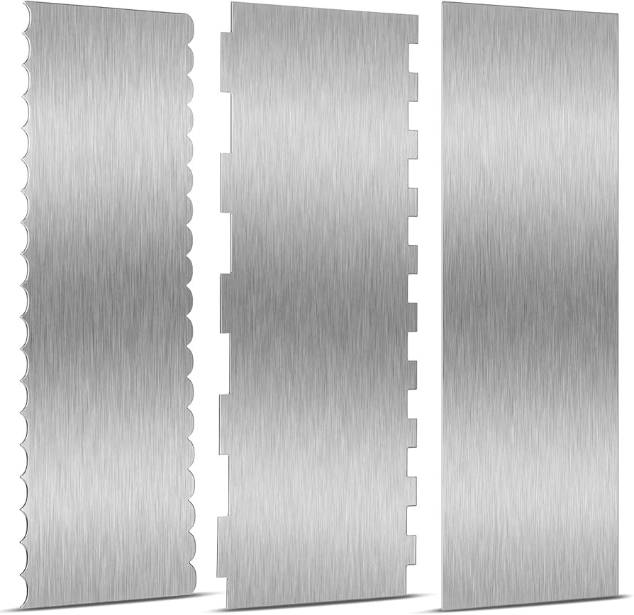 3 Pieces Stainless Steel Cake Scraper 10 Inch and Sided Patterned Edge Stripe Edge Smoother Scrap... | Amazon (US)