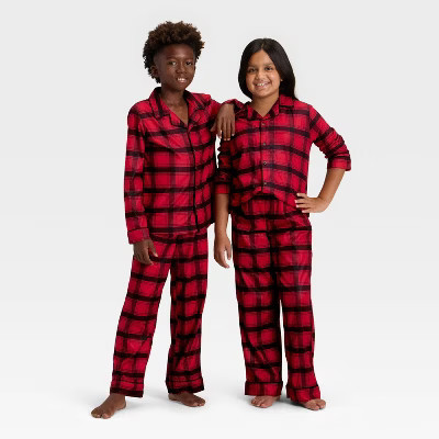 Kids' Plaid Long Sleeve Shirt and Pants Holiday Matching Family Pajama Set - Wondershop™ Red/Black XL | Target