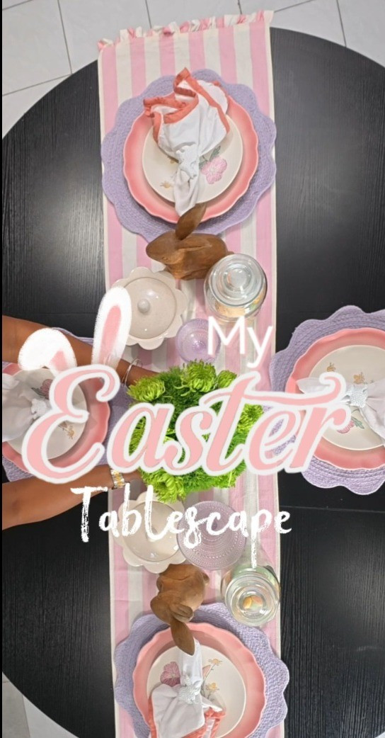 A cute and simple Easter tablescape for the season! I used a chic pink and white table runner, accented by wooden bunnies, speckled eggs and dishware in pastel hues. 

#LTKSeasonal #LTKdayinmylife