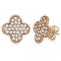 Four Leaf Clover Diamond Stud Earrings 14k Rose Gold (0.75ct) | Allurez