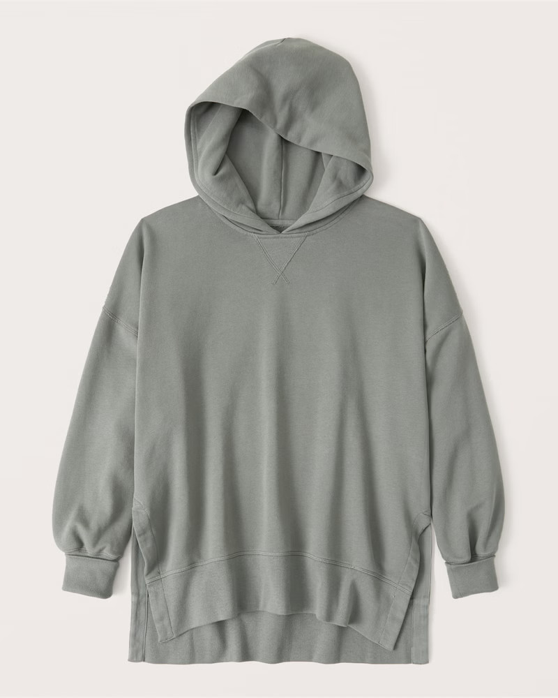 Split Hem Terry Tunic Popover Hoodie | Abercrombie & Fitch (US)