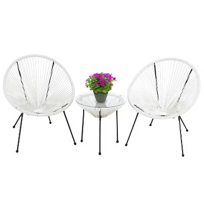 FDW 3 Piece Patio Bistro Set Acapulco Chair Set Stylish and Comfortable Patio Seating with Glass Table Outdoor Furniture Set for Patio Balcony, White | Target