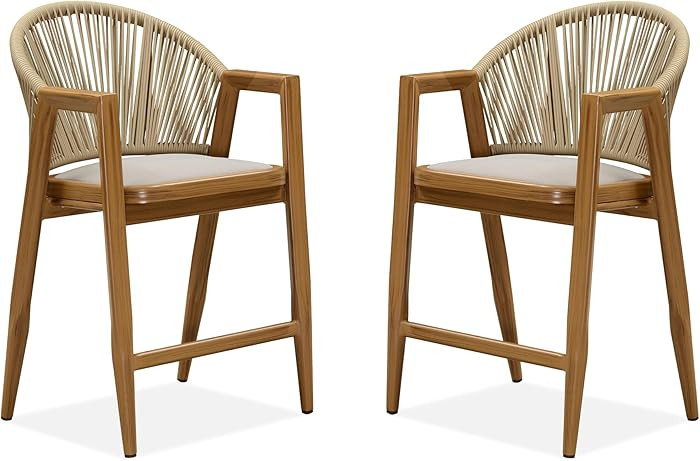 PURPLE LEAF Outdoor Counter Height Bar Stools Set of 2 Wicker Rattan Counter Stools Bar Chairs Ba... | Amazon (US)