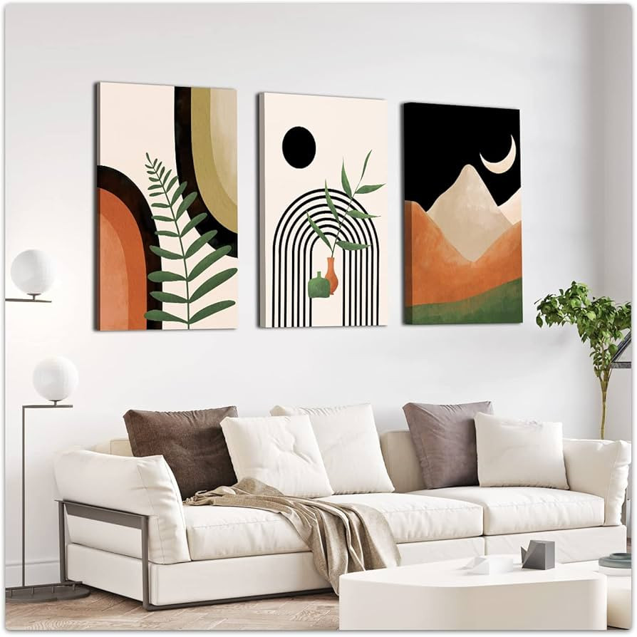Gisipameis Large Framed Canvas Boho Wall Art Set of 3 Mid Century Modern Wall Art 16" x 24", Mini... | Amazon (US)