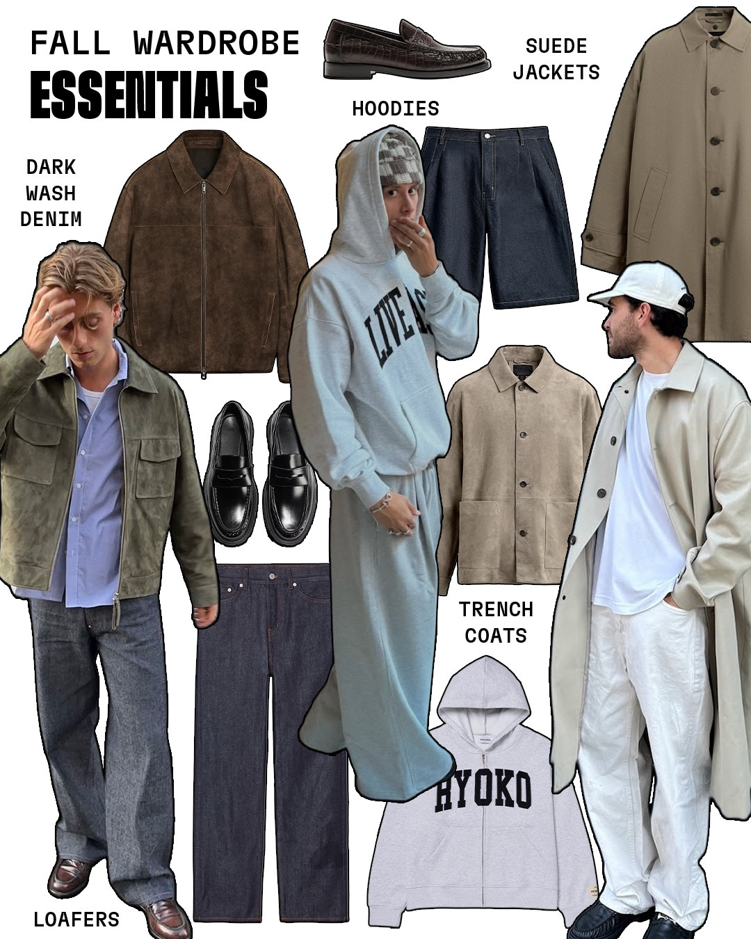 Fall wardrobe essentials! 🍂
-dark wash denim
-hoodies
-suede jackets
-trench coats
-loafers
-cashmere sweaters
-plaid flannels
-relaxed button-ups
-pleated trousers
-baseball hats

#mensfashion #mensfallfashion #falltrends 

#LTKStyleTip #LTKMens