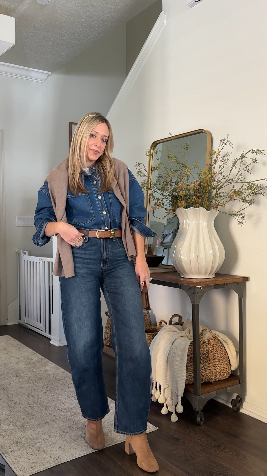 Cute and simple winter outfit idea 👖🤎🪞

Barrel jeans 
Gap jeans
Denim jacket
Jean jacket
Amazon find 
Brown sweater 
Suede boots

#LTKSeasonal #LTKootd #LTKOver40