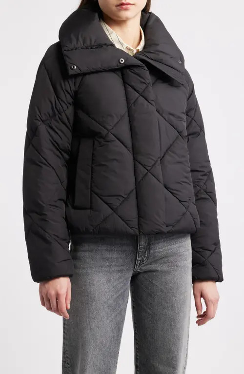 bcbg Missy Water Resistant Diamond Quilted Jacket in Black at Nordstrom, Size X-Large | Nordstrom