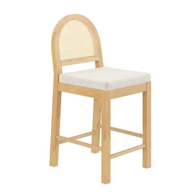 Wood Rattan Counter Barstool Warm Pine/Cream Linen - Nathan James: Bohemian Style, Cushioned Seat, 300 lbs Capacity | Target