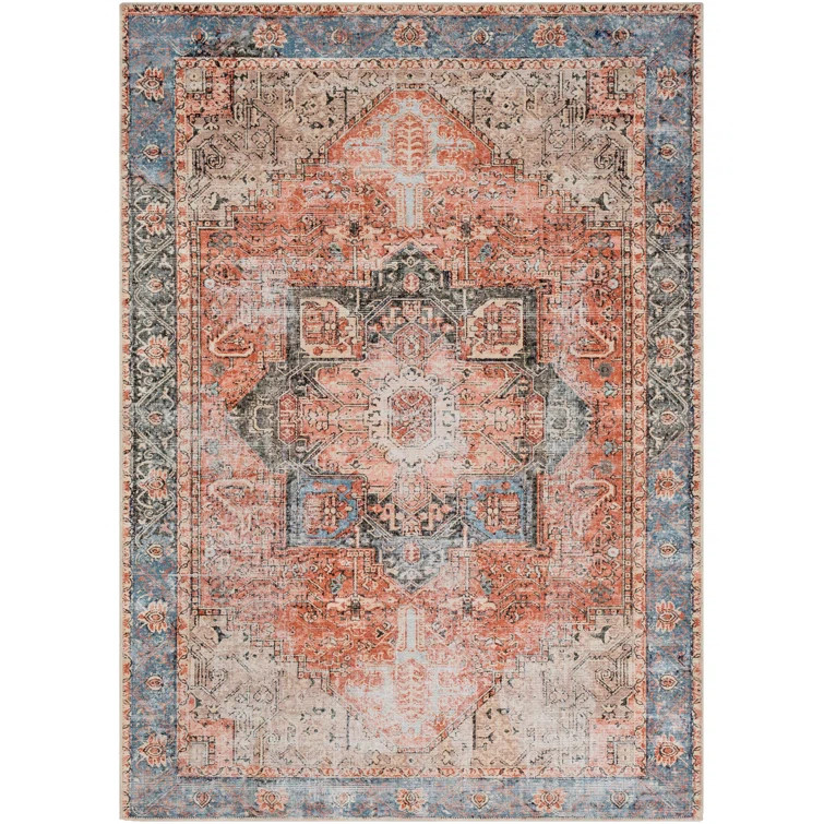 Mya Power Loom Terracotta/Camel/Pale Blue Rug | Wayfair North America