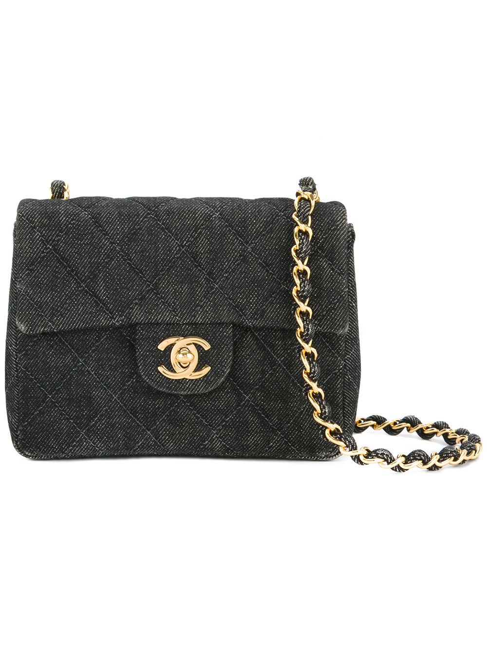 Chanel Vintage quilted denim shoulder bag - Black | FarFetch US