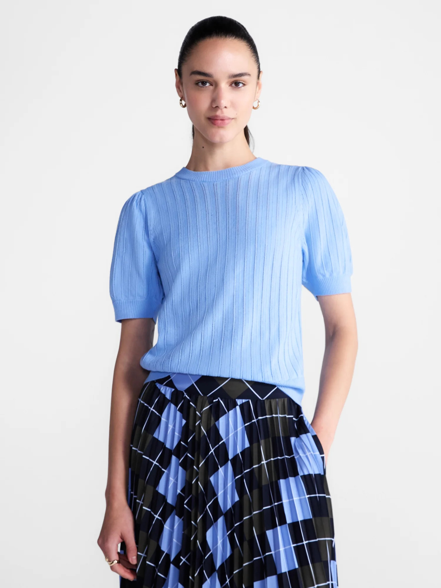 Free Assembly Women’s and Women's Plus Pointelle Sweater with Puff Sleeves, Sizes XS-4X | Walmart (US)