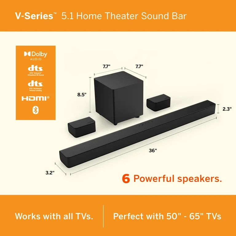 VIZIO V-Series 5.1 Home Theater Sound Bar with DTS Virtual:X, Bluetooth, HDMI ARC V51x-J6 | Walmart (US)