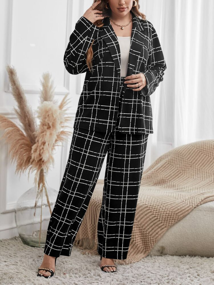 Plus Plaid Print Blazer & Pants | SHEIN
