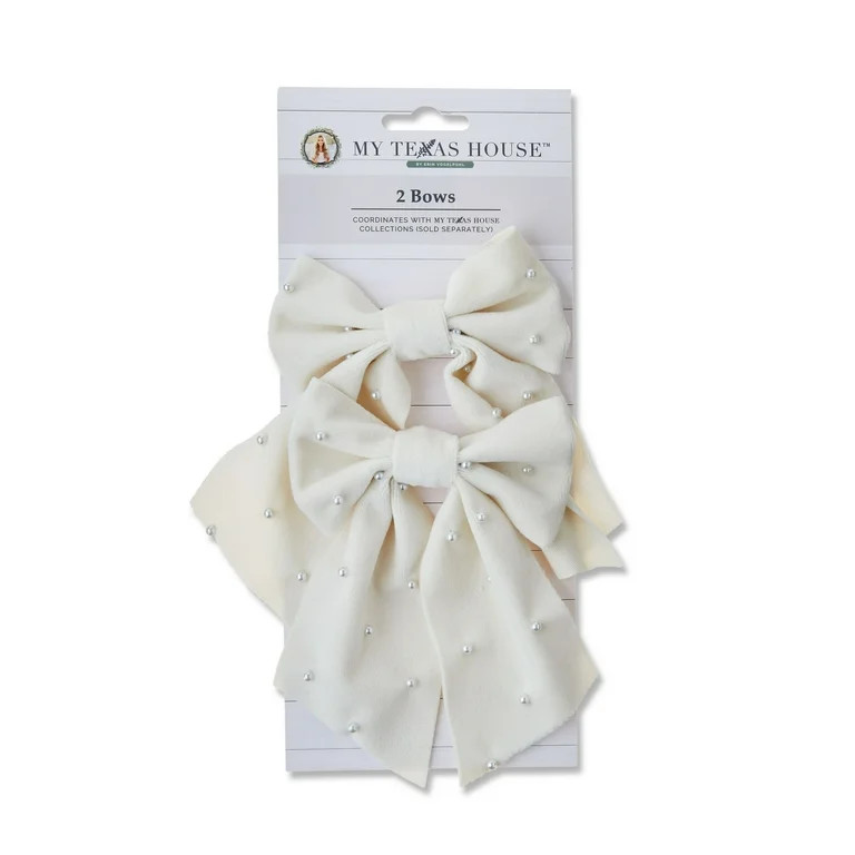 Ivory Pearl Beaded Decorative Bow, 6", 2 Count, by My Texas House - Walmart.com | Walmart (US)
