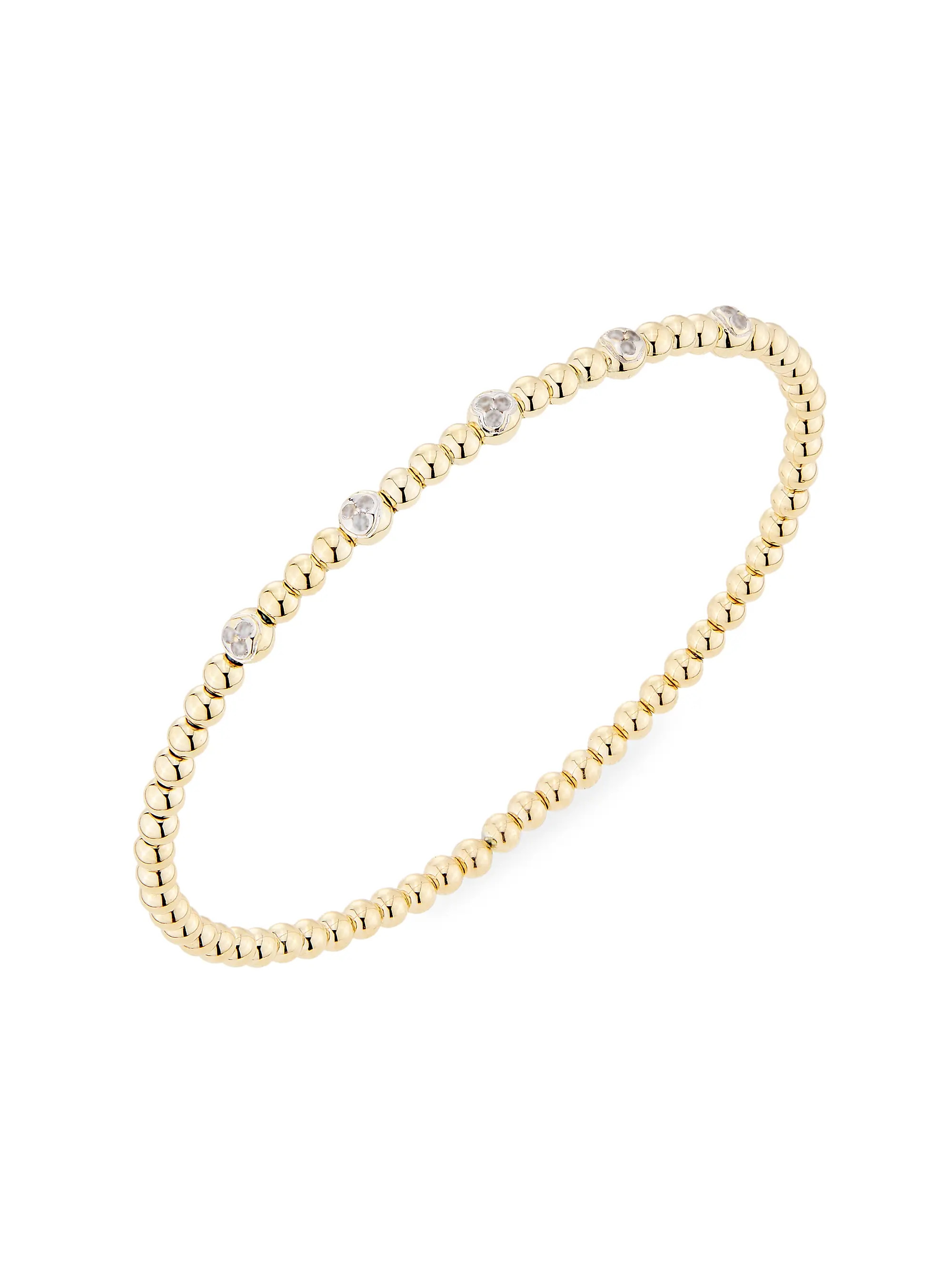 14K Yellow Gold & 0.125 TCW Diamond Beaded Bangle | Saks Fifth Avenue