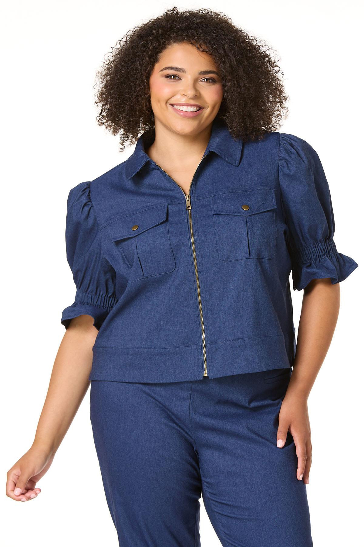 Plus Size Puff Sleeve Denim Blazer | Cato Fashions
