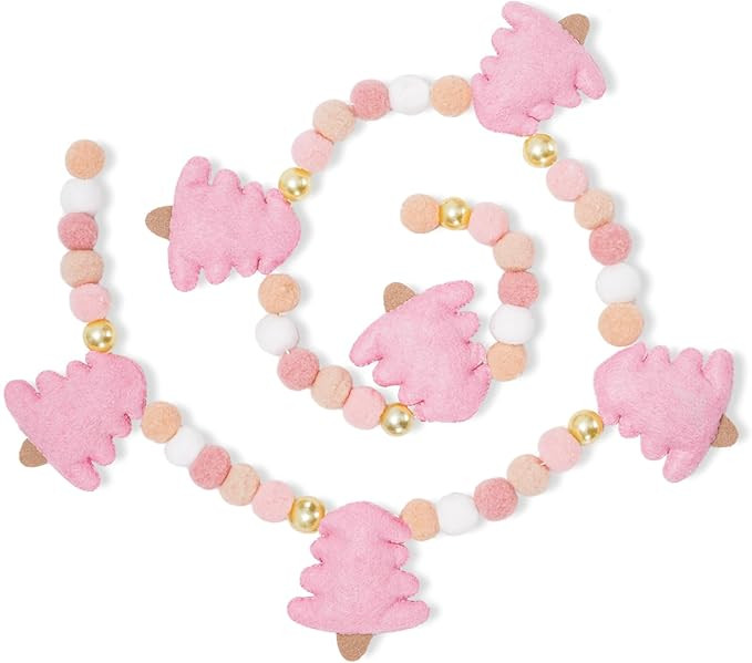 Whaline Christmas Felt Garland 3D Pink Xmas Tree Pom Ball Banner Holiday Decorative Hanging Bunti... | Amazon (US)