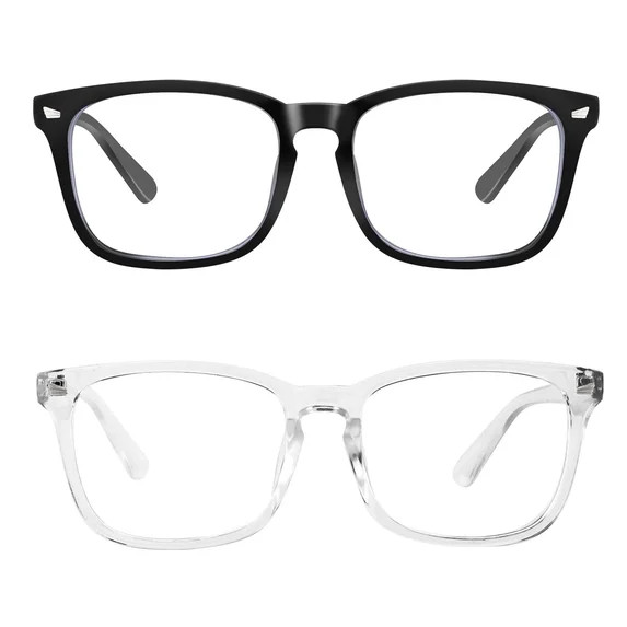 Rirool 2 Pack Blue Light Blocking Computer Glasses, Black and Clear Frames Anti Eyestrain UV400 S... | Walmart (US)
