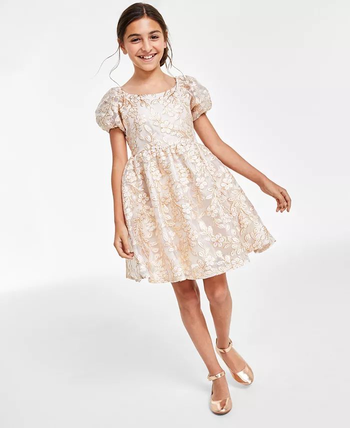 Rare Editions Big Girls Gold Brocade Floral Embroidered Dress - Macy's | Macy's